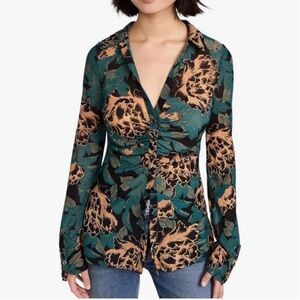 Free People Lucky Shirtee Mesh Long Sleeve Top Shirt XS ruched